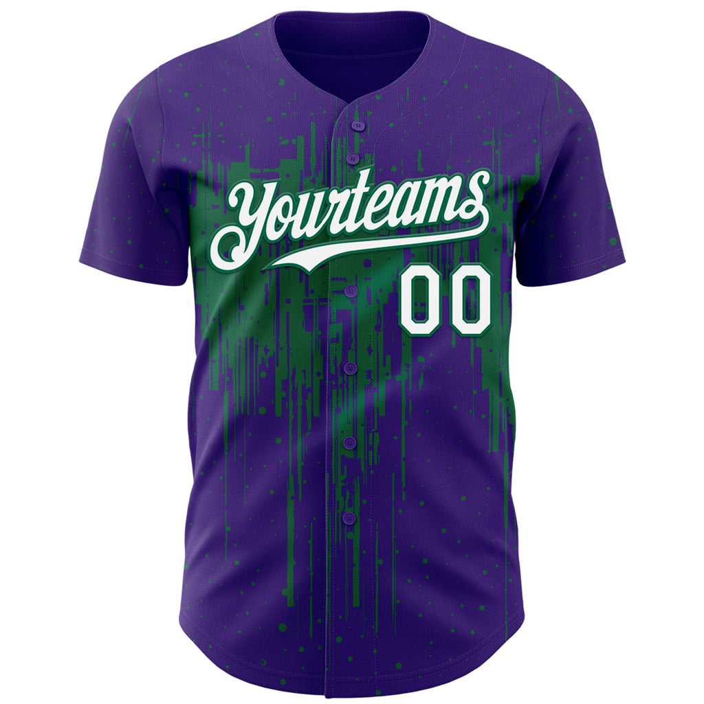Custom Purple White-Kelly Green Dripping Splatter Paint Authentic Baseball Jersey