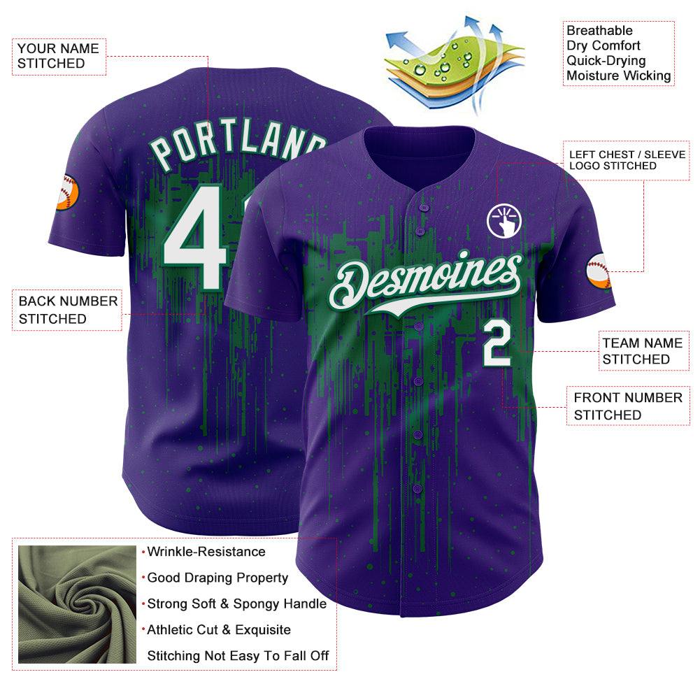 Custom Purple White-Kelly Green Dripping Splatter Paint Authentic Baseball Jersey