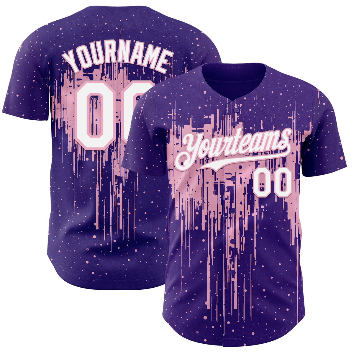 Custom Purple White-Light Pink Dripping Splatter Paint Authentic Baseball Jersey