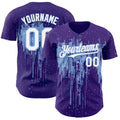 Custom Purple White-Light Blue Dripping Splatter Paint Authentic Baseball Jersey