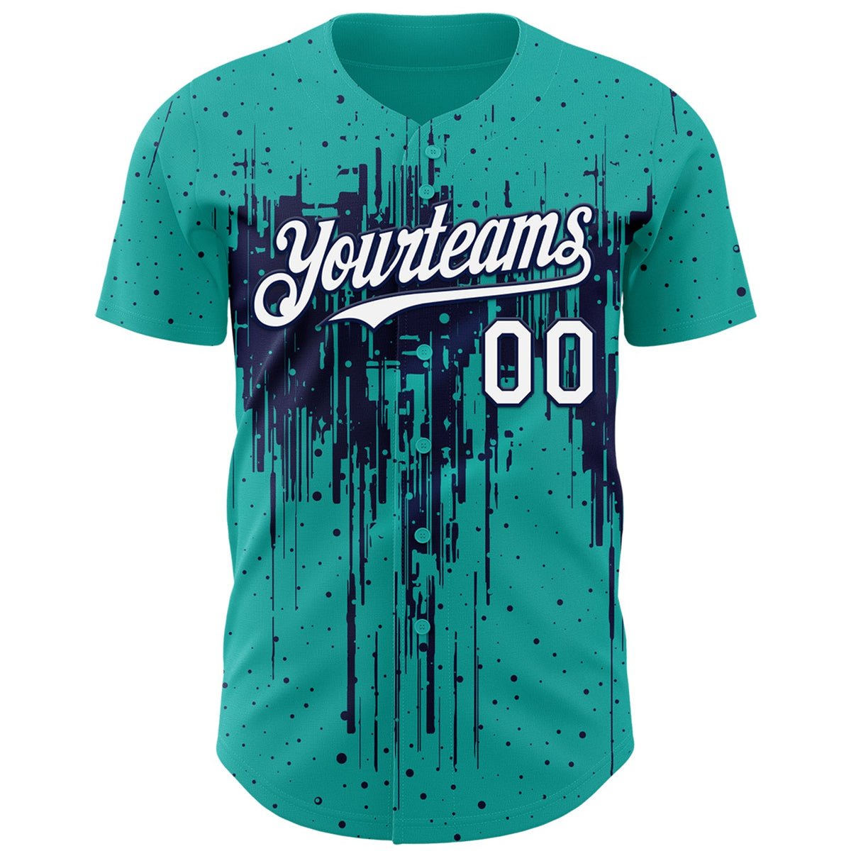 Custom Aqua White-Navy Dripping Splatter Paint Authentic Baseball Jersey