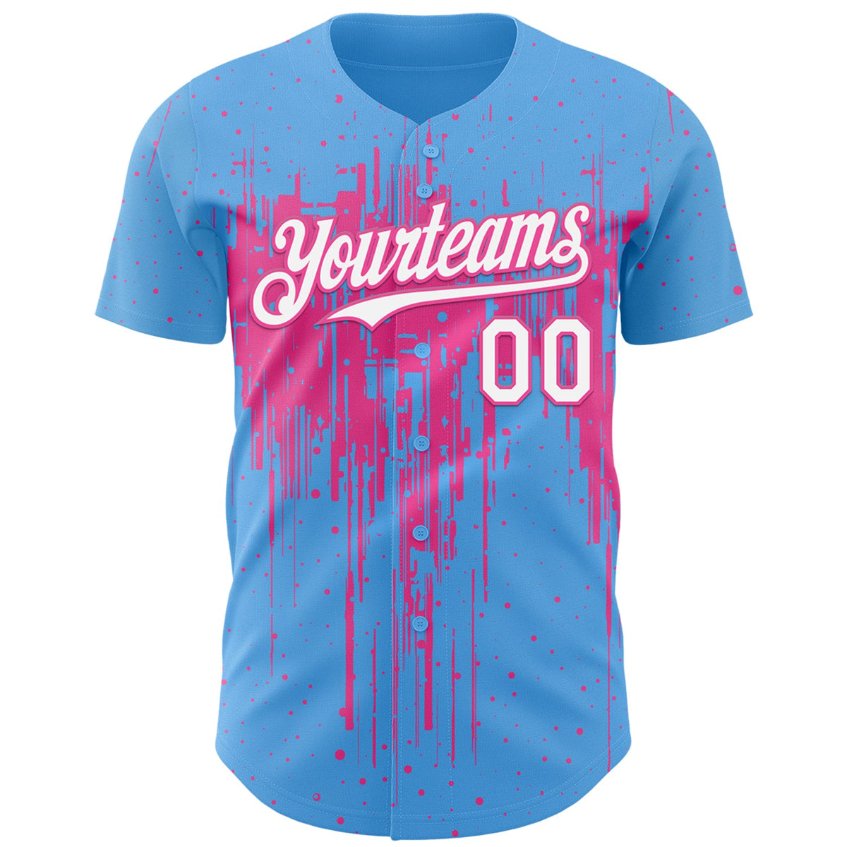 Custom Sky Blue White-Pink Dripping Splatter Paint Authentic Baseball Jersey