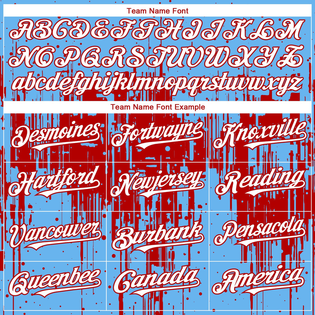 Custom Sky Blue White-Red Dripping Splatter Paint Authentic Baseball Jersey