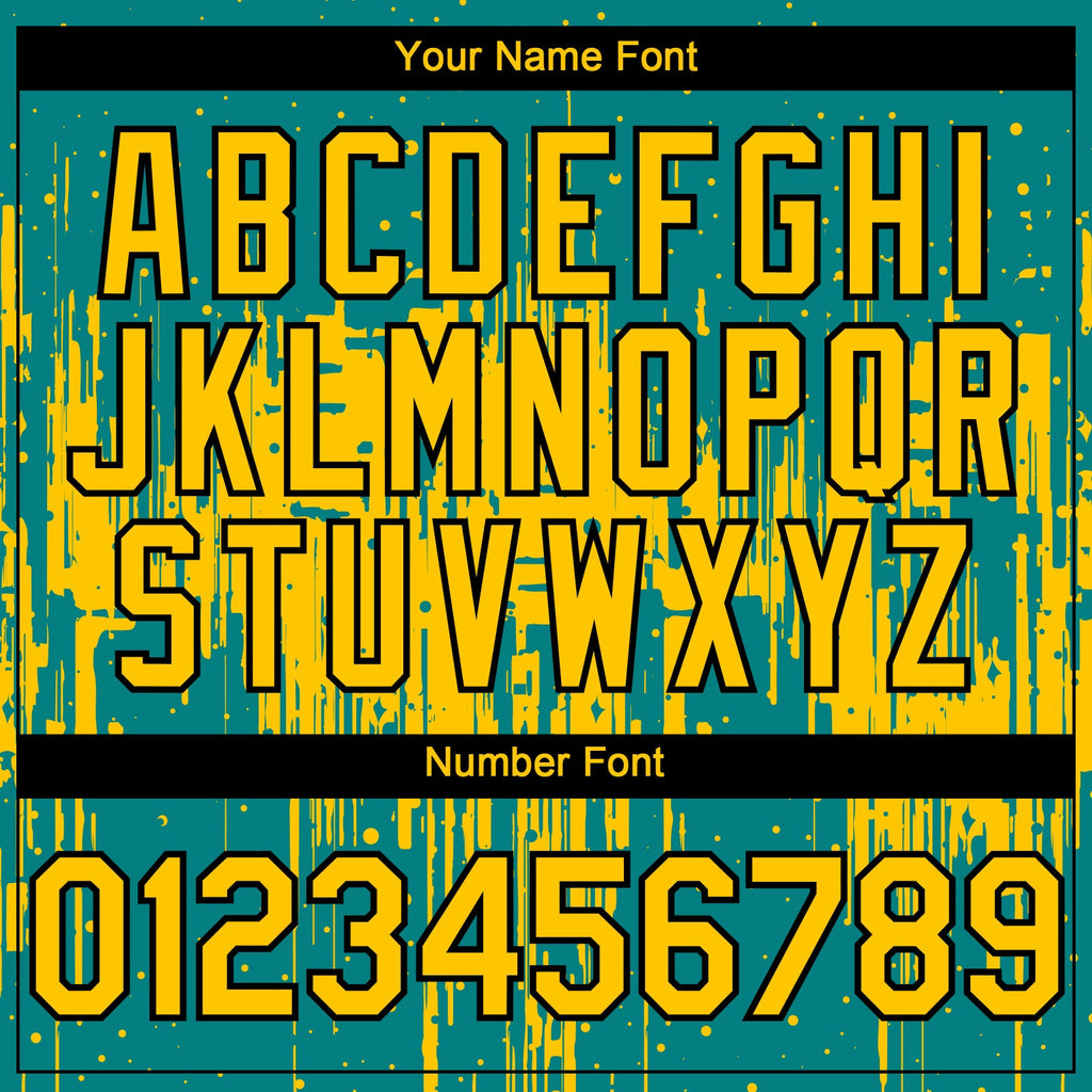 Custom Teal Yellow-Black Dripping Splatter Paint Authentic Baseball Jersey