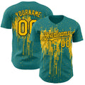 Custom Teal Yellow-Black Dripping Splatter Paint Authentic Baseball Jersey