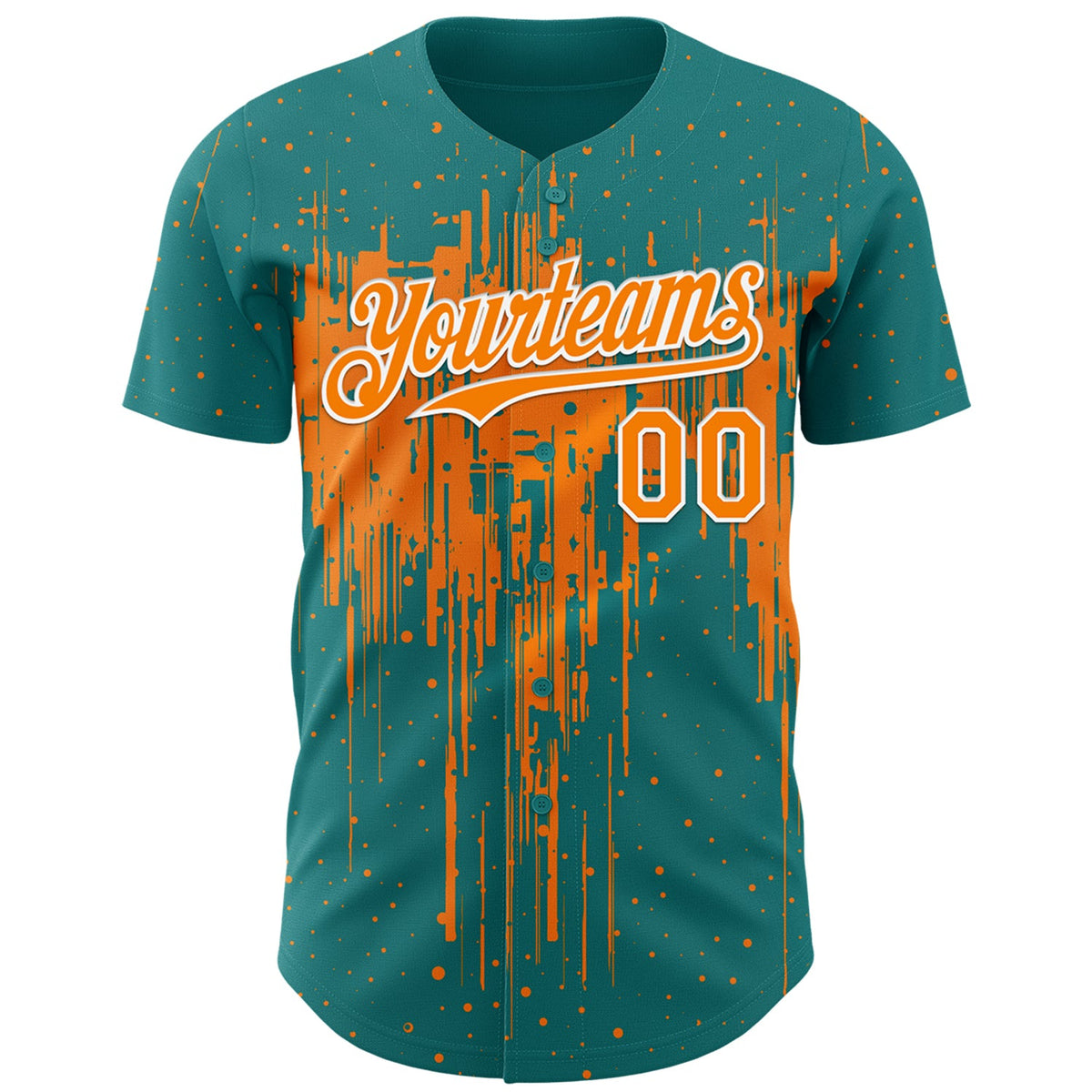 Custom Teal Bay Orange-White Dripping Splatter Paint Authentic Baseball Jersey