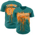 Custom Teal Bay Orange-White Dripping Splatter Paint Authentic Baseball Jersey