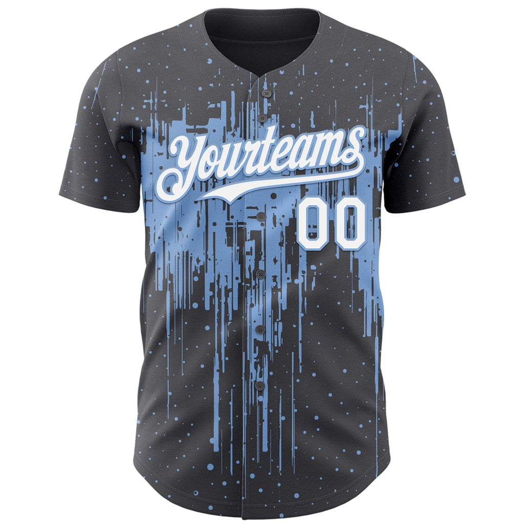 Custom Steel Gray White-Light Blue Dripping Splatter Paint Authentic Baseball Jersey