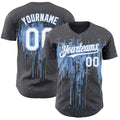 Custom Steel Gray White-Light Blue Dripping Splatter Paint Authentic Baseball Jersey