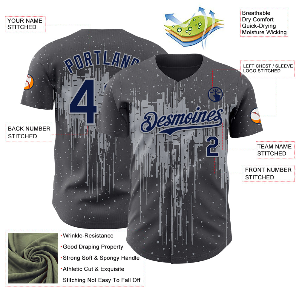 Custom Steel Gray Navy-Gray Dripping Splatter Paint Authentic Baseball Jersey