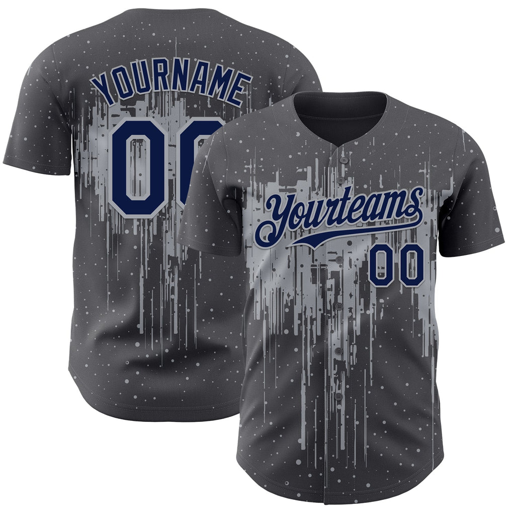 Custom Steel Gray Navy-Gray Dripping Splatter Paint Authentic Baseball Jersey