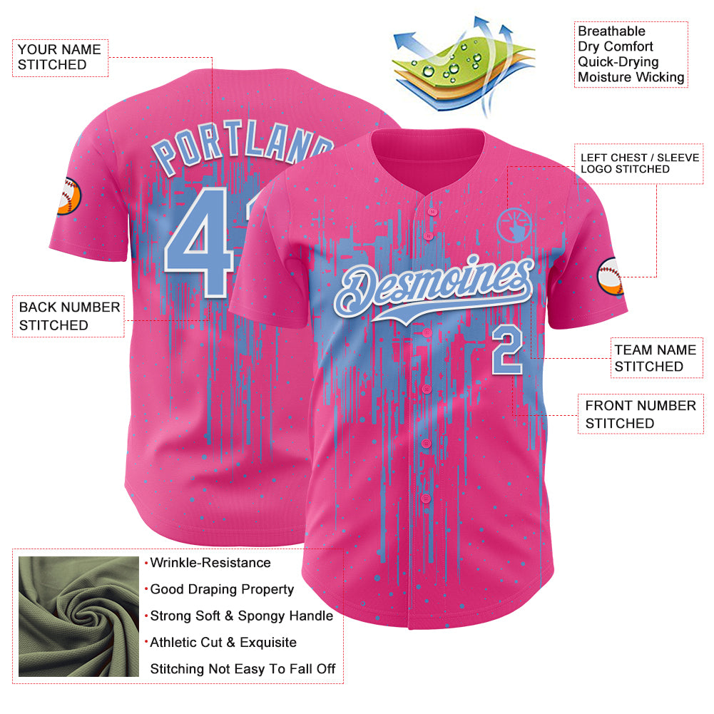 Custom Pink Light Blue-White Dripping Splatter Paint Authentic Baseball Jersey
