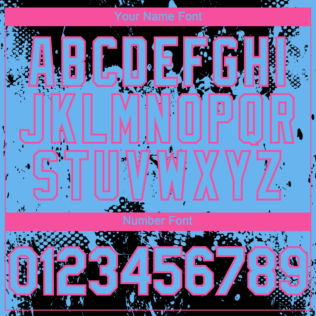 Custom Black Sky Blue-Pink Abstract Splatter Grunge Paint Authentic Baseball Jersey