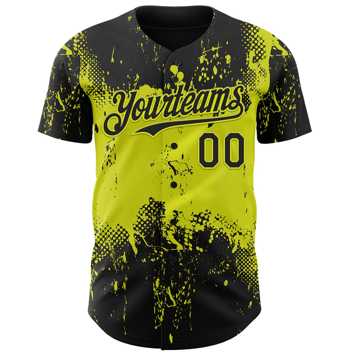 Custom Black Neon Yellow Abstract Splatter Grunge Paint Authentic Baseball Jersey