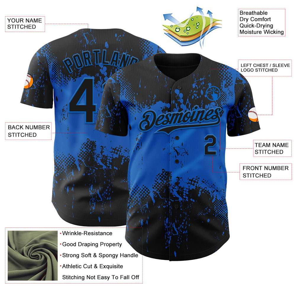 Custom Black Blue Abstract Splatter Grunge Paint Authentic Baseball Jersey