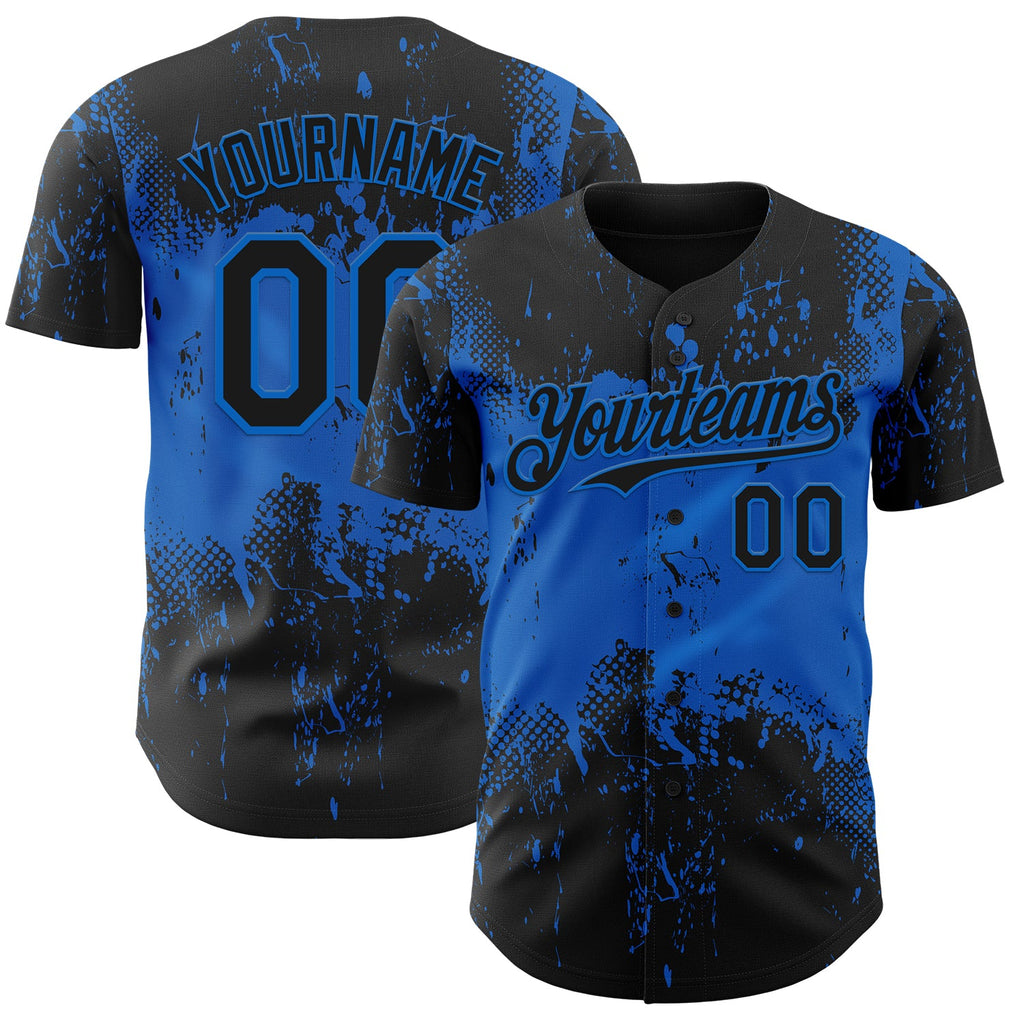 Custom Black Blue Abstract Splatter Grunge Paint Authentic Baseball Jersey