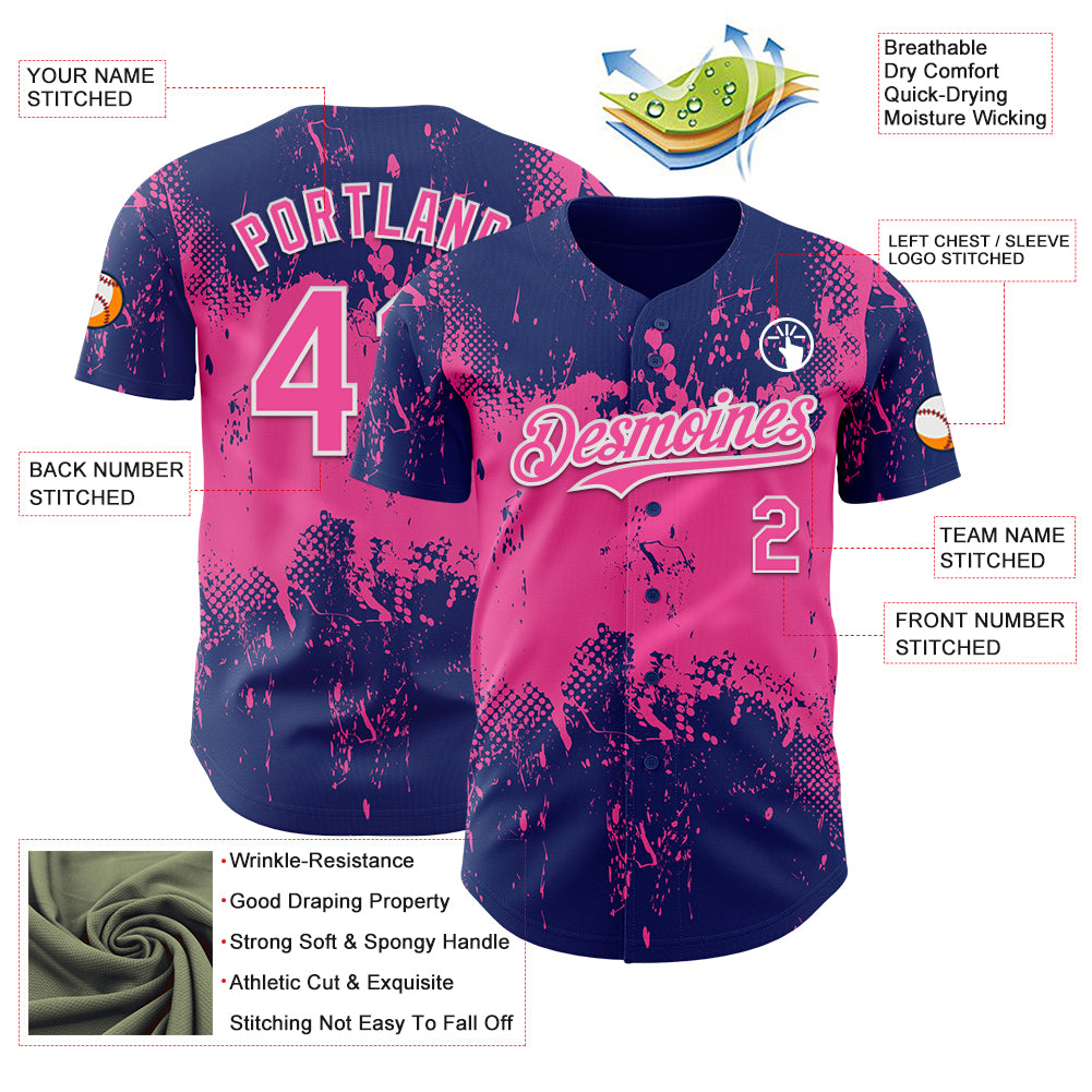 Custom Royal Pink-White Abstract Splatter Grunge Paint Authentic Baseball Jersey