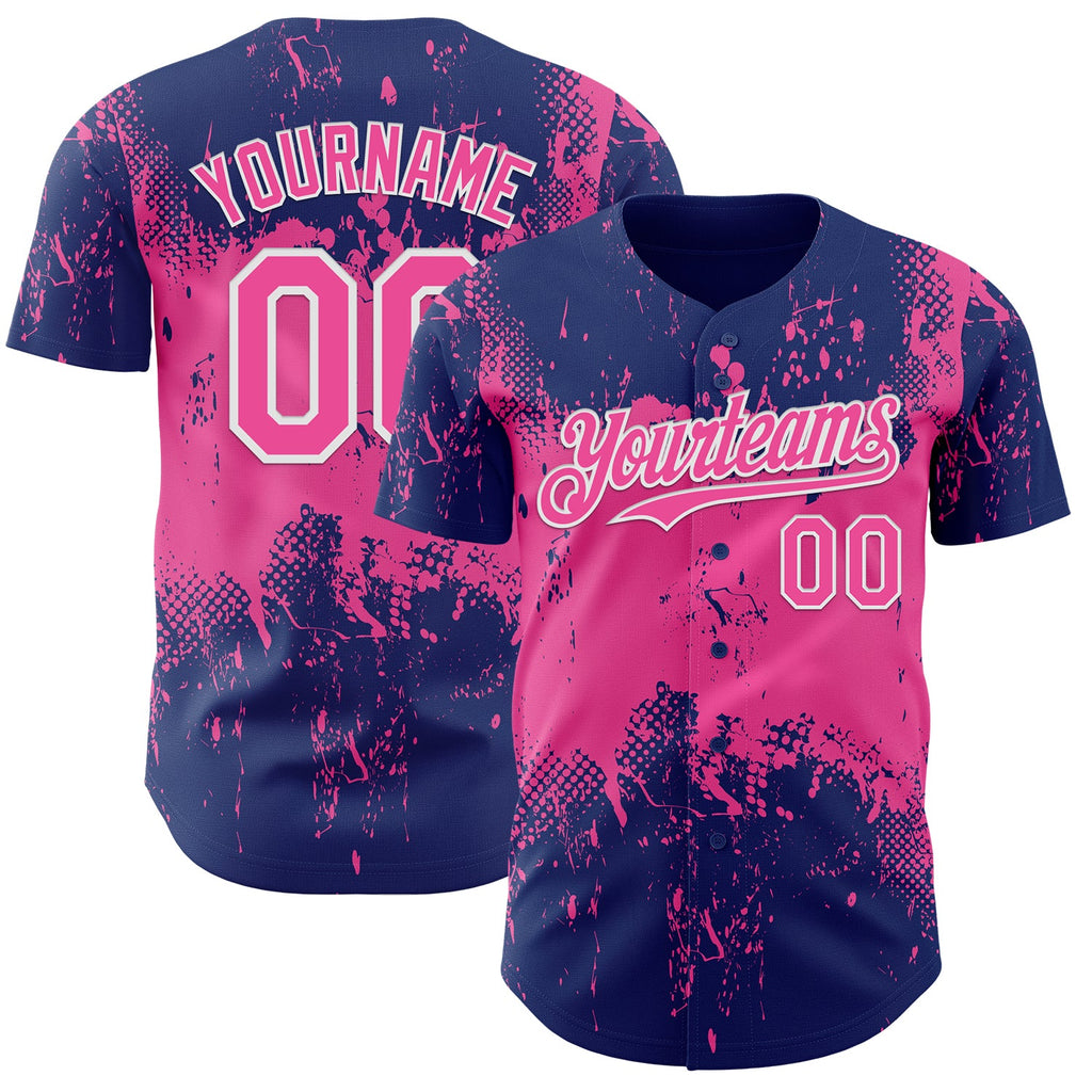 Custom Royal Pink-White Abstract Splatter Grunge Paint Authentic Baseball Jersey