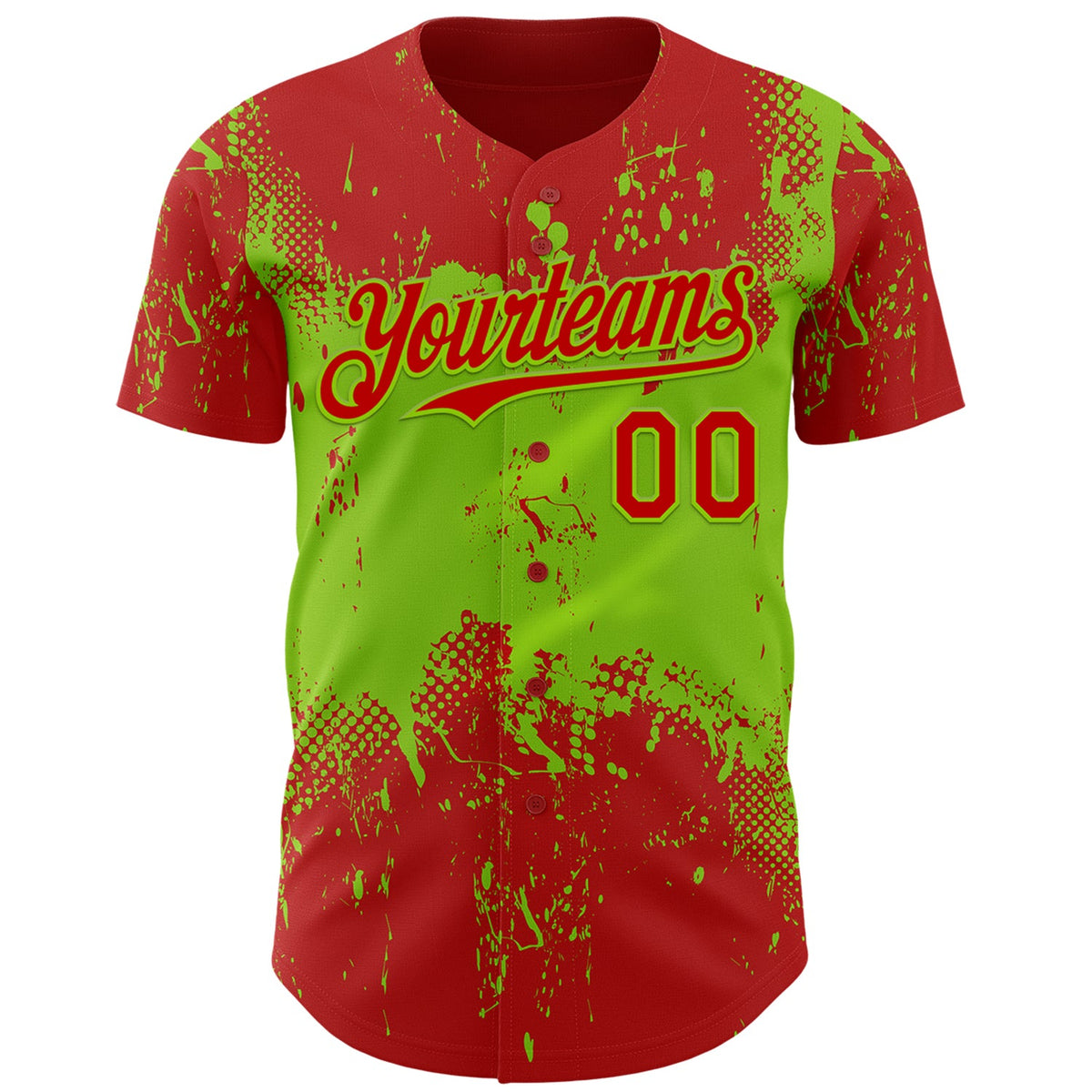 Custom Red Neon Green Abstract Splatter Grunge Paint Authentic Baseball Jersey