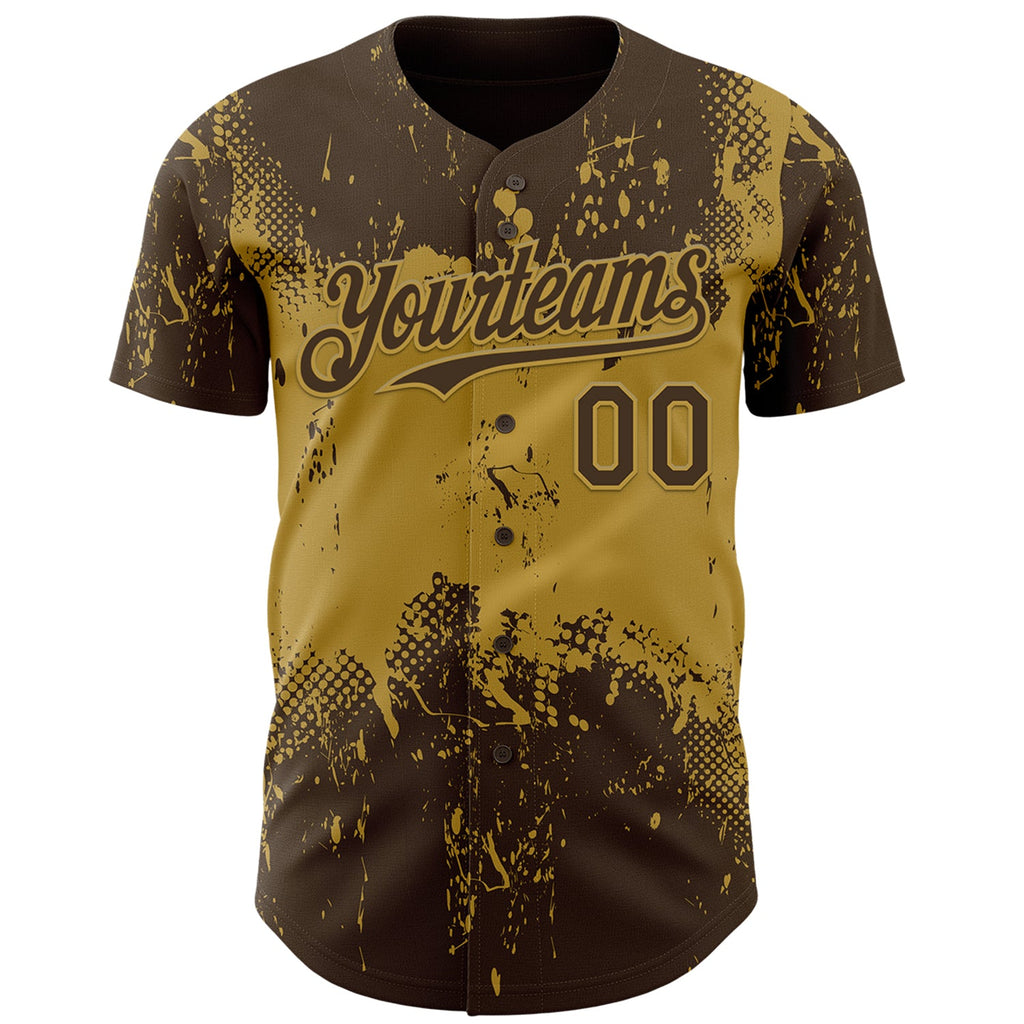 Custom Brown Old Gold Abstract Splatter Grunge Paint Authentic Baseball Jersey