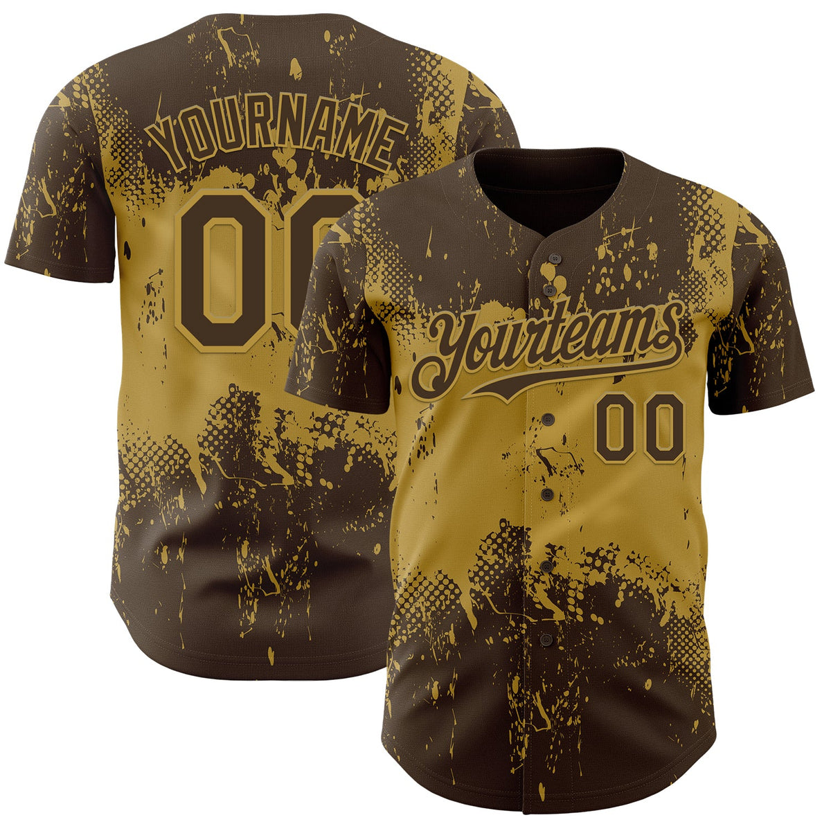 Custom Brown Old Gold Abstract Splatter Grunge Paint Authentic Baseball Jersey