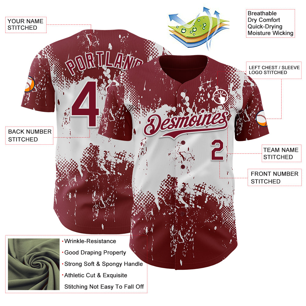 Custom Crimson White Abstract Splatter Grunge Paint Authentic Baseball Jersey