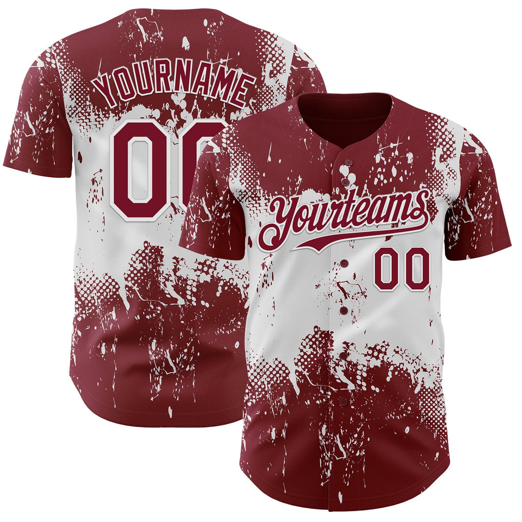 Custom Crimson White Abstract Splatter Grunge Paint Authentic Baseball Jersey