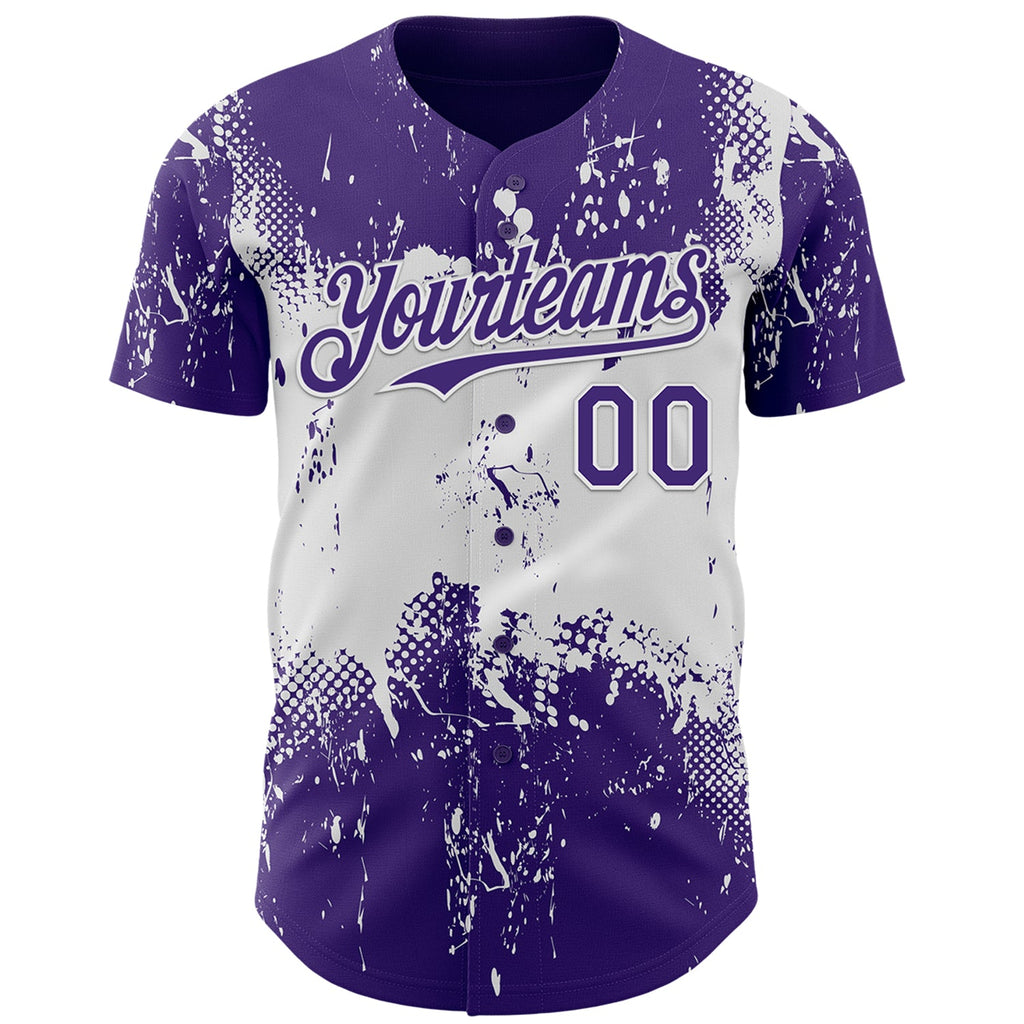 Custom Purple White Abstract Splatter Grunge Paint Authentic Baseball Jersey