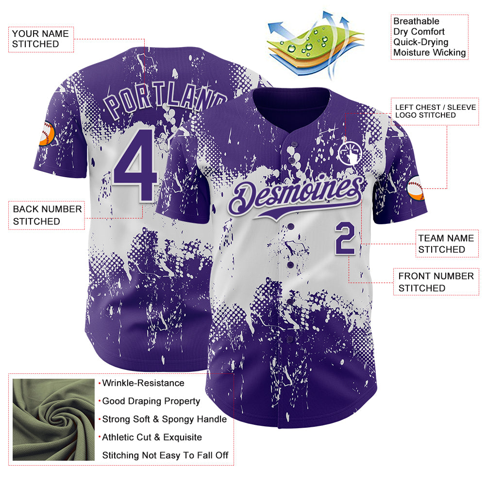Custom Purple White Abstract Splatter Grunge Paint Authentic Baseball Jersey