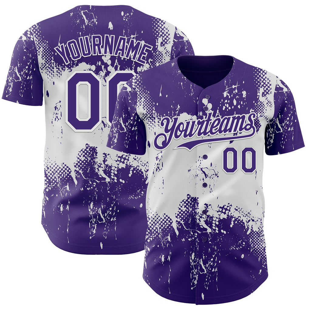 Custom Purple White Abstract Splatter Grunge Paint Authentic Baseball Jersey
