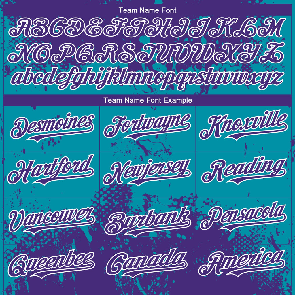 Custom Purple Teal-White Abstract Splatter Grunge Paint Authentic Baseball Jersey