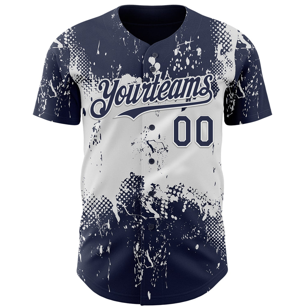 Custom Navy White Abstract Splatter Grunge Paint Authentic Baseball Jersey