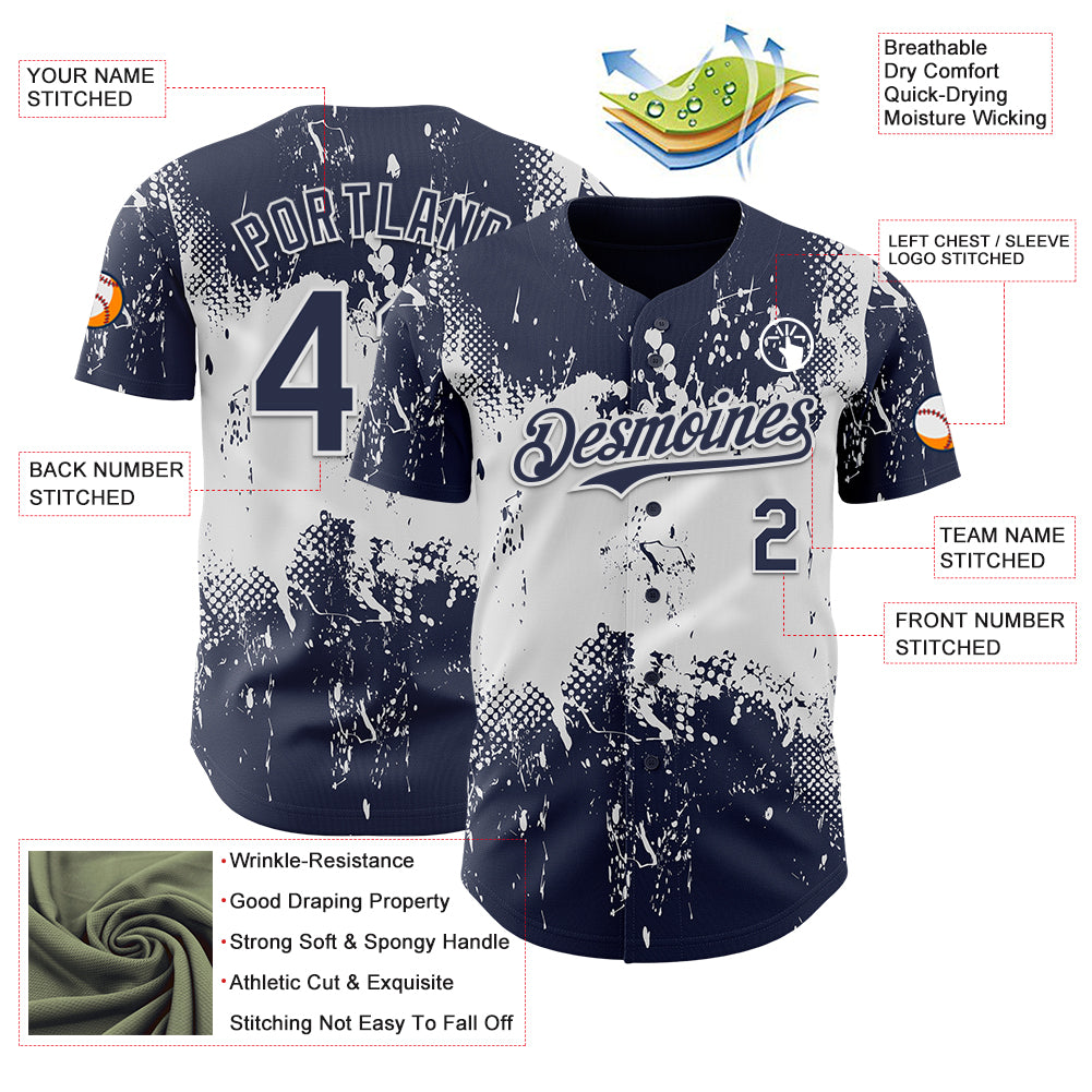 Custom Navy White Abstract Splatter Grunge Paint Authentic Baseball Jersey