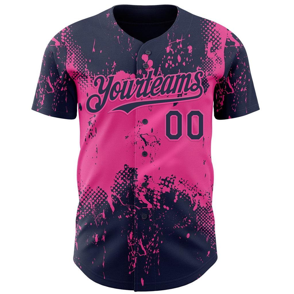 Custom Navy Pink Abstract Splatter Grunge Paint Authentic Baseball Jersey