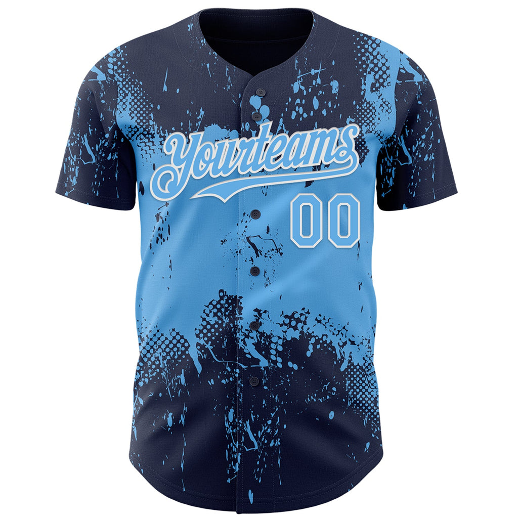 Custom Navy Sky Blue-White Abstract Splatter Grunge Paint Authentic Baseball Jersey
