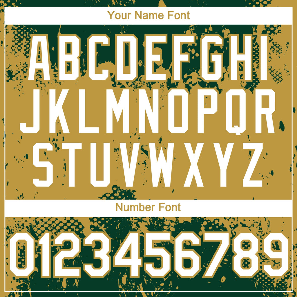 Custom Green White-Old Gold Abstract Splatter Grunge Paint Authentic Baseball Jersey