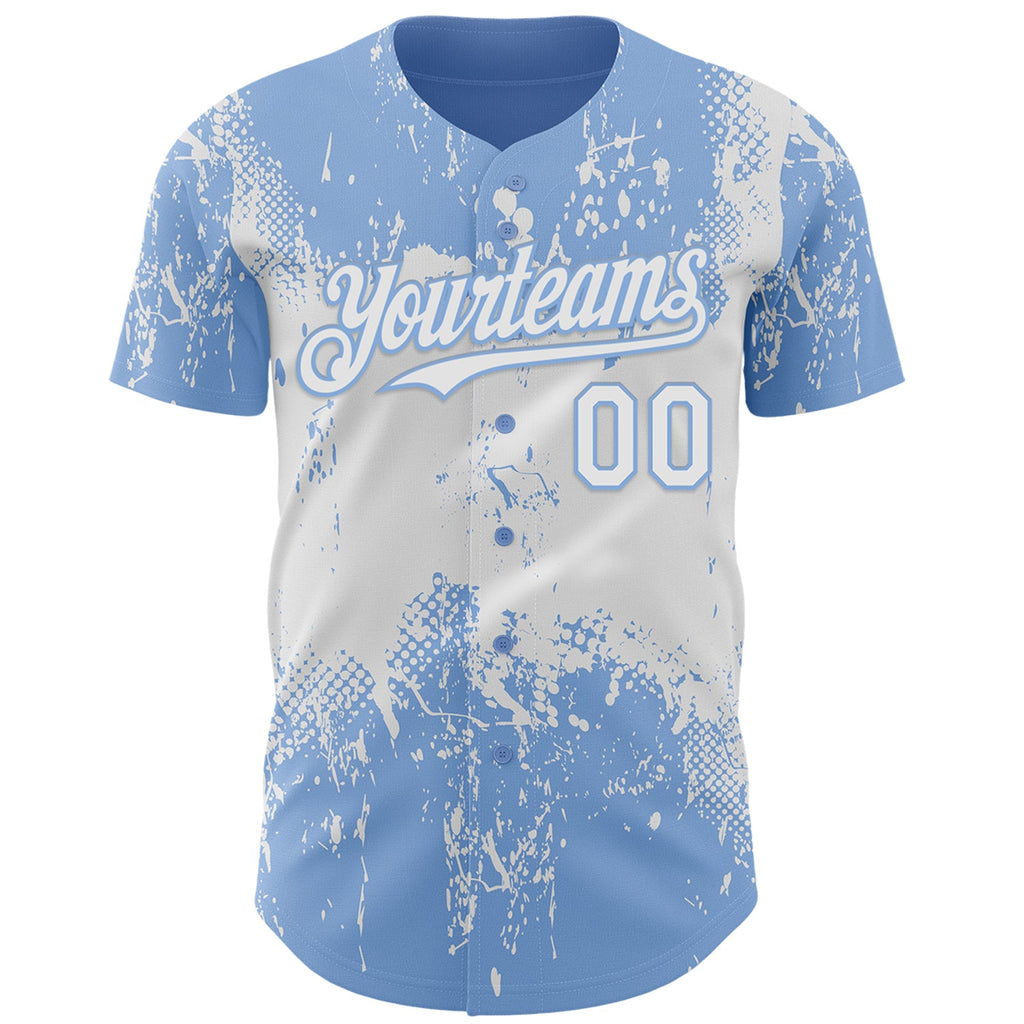 Custom Light Blue White Abstract Splatter Grunge Paint Authentic Baseball Jersey