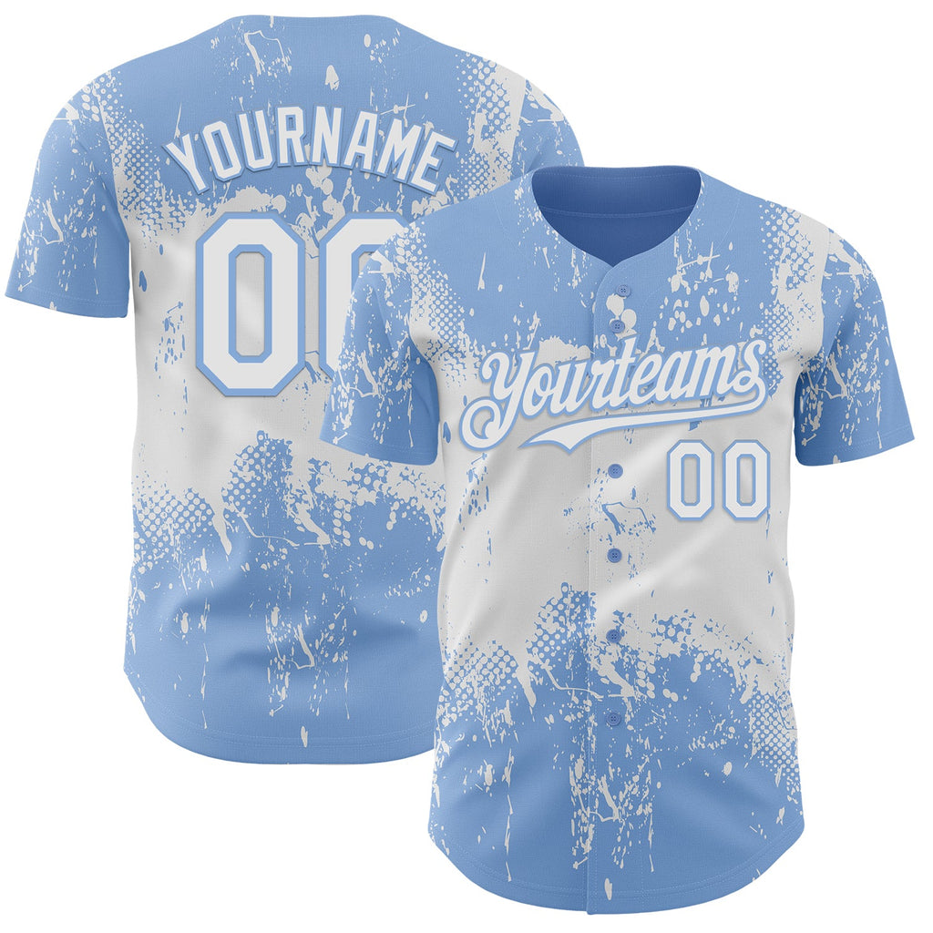 Custom Light Blue White Abstract Splatter Grunge Paint Authentic Baseball Jersey