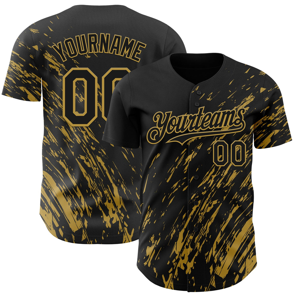 Custom Black Old Gold Paint Stroke Grunge Streak Authentic Baseball Jersey