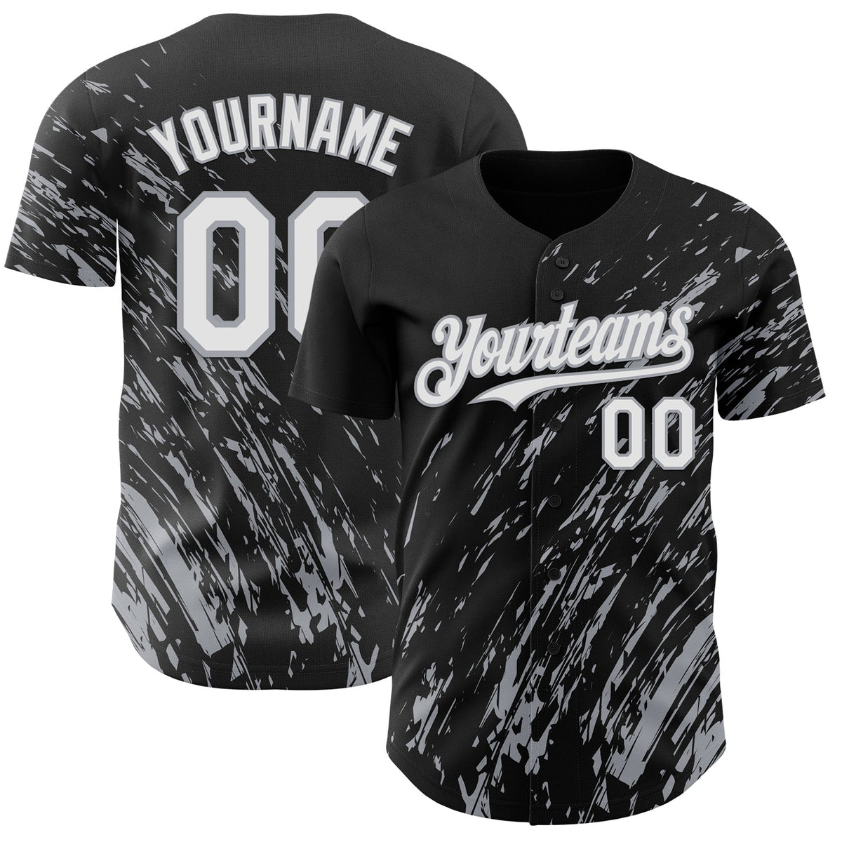 Custom Black White-Gray Paint Stroke Grunge Streak Authentic Baseball Jersey