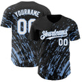 Custom Black White-Light Blue Paint Stroke Grunge Streak Authentic Baseball Jersey