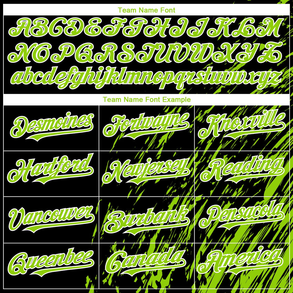 Custom Black Neon Green-White Paint Stroke Grunge Streak Authentic Baseball Jersey