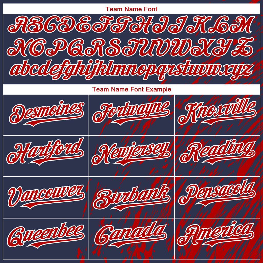Custom Navy Red-White Paint Stroke Grunge Streak Authentic Baseball Jersey