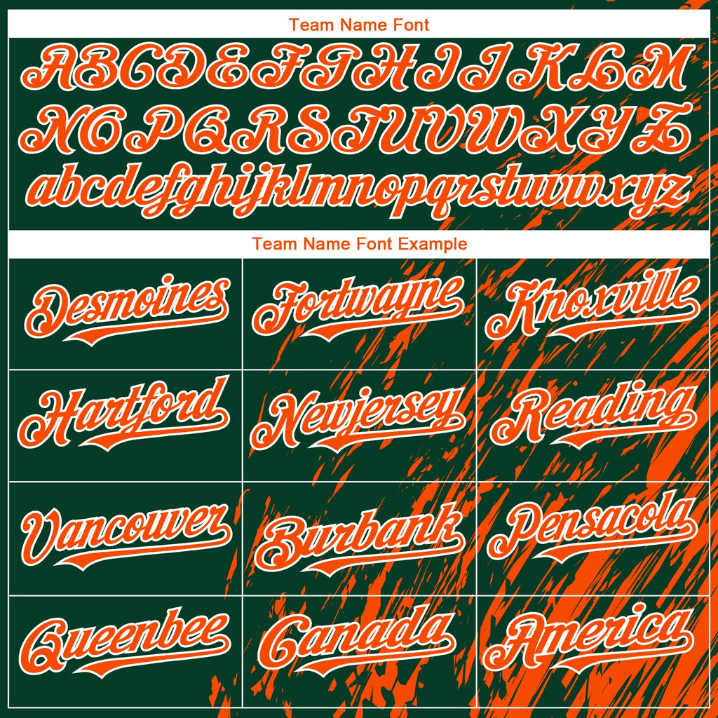 Custom Green Orange-White Paint Stroke Grunge Streak Authentic Baseball Jersey