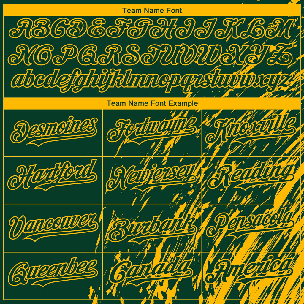 Custom Green Gold Paint Stroke Grunge Streak Authentic Baseball Jersey
