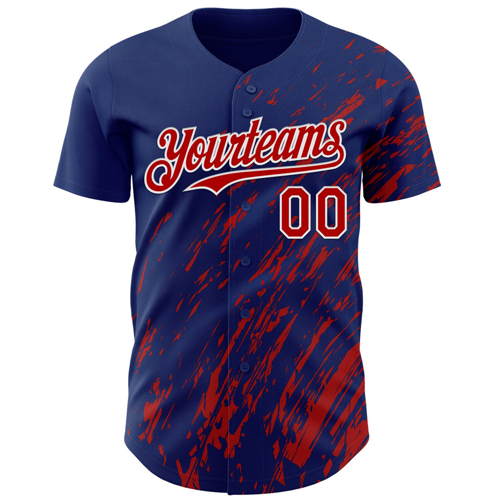 Custom Royal Red-White Paint Stroke Grunge Streak Authentic Baseball Jersey