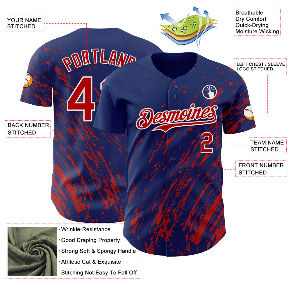 Custom Royal Red-White Paint Stroke Grunge Streak Authentic Baseball Jersey