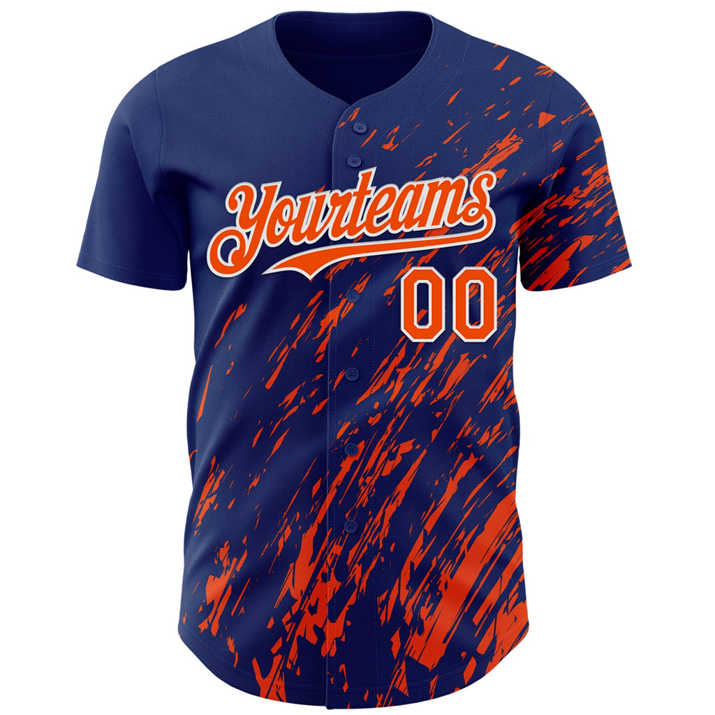 Custom Royal Orange-White Paint Stroke Grunge Streak Authentic Baseball Jersey