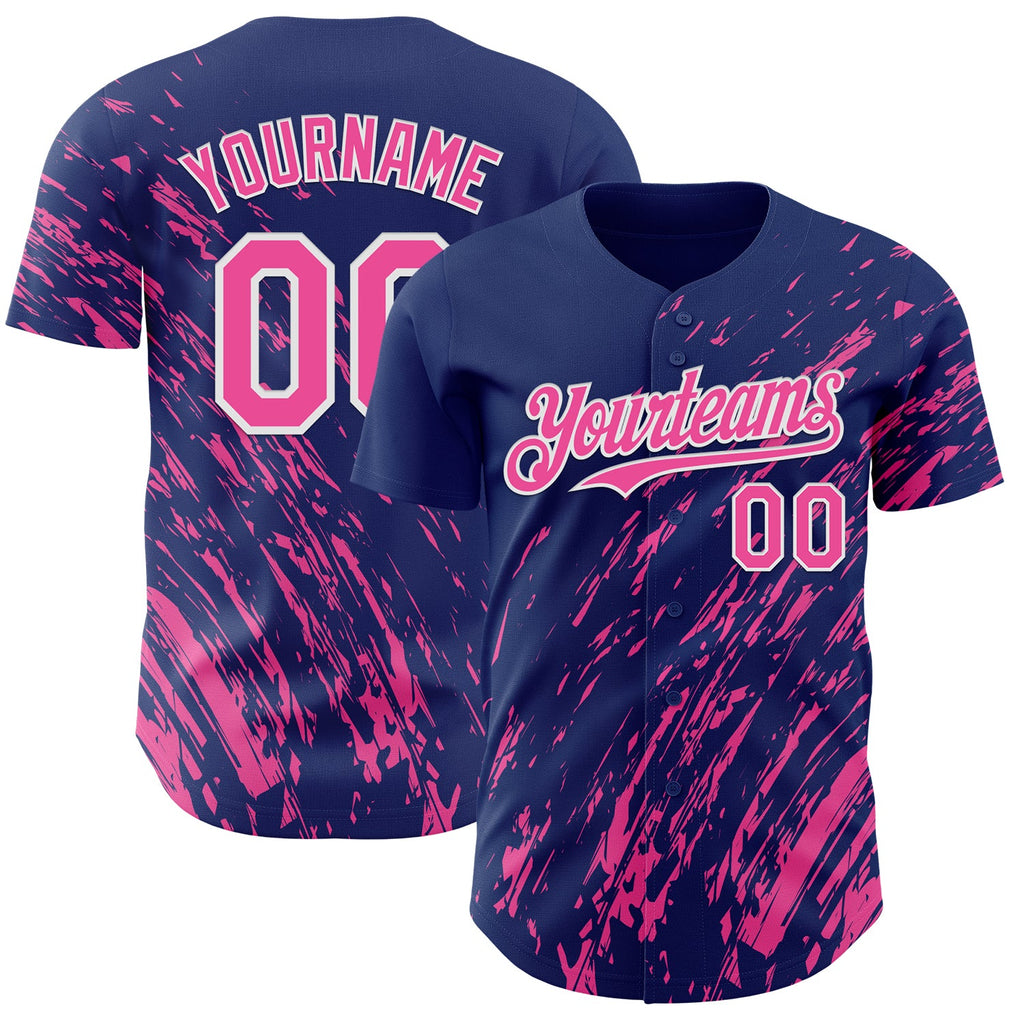 Custom Royal Pink-White Paint Stroke Grunge Streak Authentic Baseball Jersey