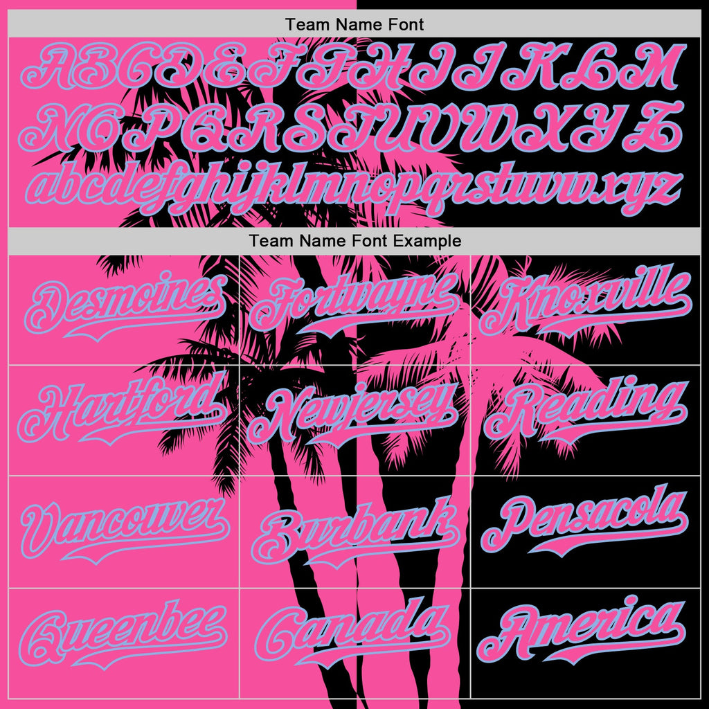 Custom Black Pink-Light Blue Hawaii Palm Trees Tropical Coconut Authentic Baseball Jersey